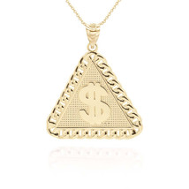 10k Solid Gold Dollar Sign Cuban Linked Hammered Triangle Pendant Necklace - £184.34 GBP+