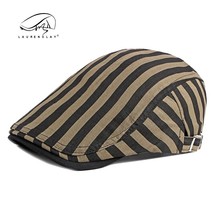 Men Women Beret Cotton Buckle Adjustable Stripe Pattern Newsboy Hats Cabbie Gats - £85.89 GBP