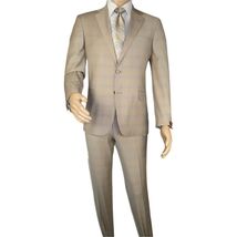 Men Suit BERLUSCONI Turkey Italian Wool 180's Glenn Plaid K167-07 Beige Blue image 2