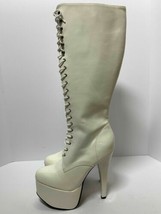 Womens White Knee High Boots Platform Stiletto Heels Patent Leather Shoe Sz 9-11 - £40.79 GBP