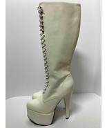 Womens White Knee High Boots Platform Stiletto Heels Patent Leather Shoe... - £39.87 GBP