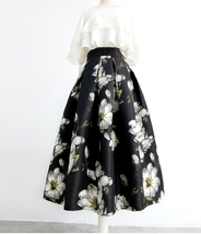 Black Floral Skirt Outfit, Womens Black Pleated Midi Skirt,Plus Size High Waist  image 5
