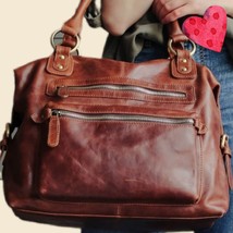 Vintage Charm Top Handle Handbag - Brown Leather Purse with Timeless Ele... - $189.00