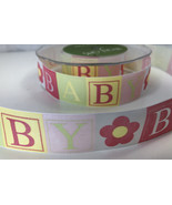 9 Yards Baby Ribbon Spool Pink Girl ABC Alphabet Blocks B A B Y Pastel P... - $190.36 MXN