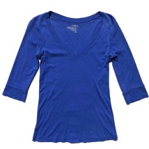 Old Navy T Shirt Women Size S bright blue Deep V-Neck 3/4 Sleeve 100% co... - $8.89