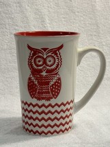 Embossed Red &amp; White Big Eyed Owl Tea Coffee Mug 15 Ounces - £13.47 GBP