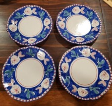 Set of 4 Vietri Solimene Shallow Pasta Soup Bowls Blue Fish Made In Italy - £74.37 GBP