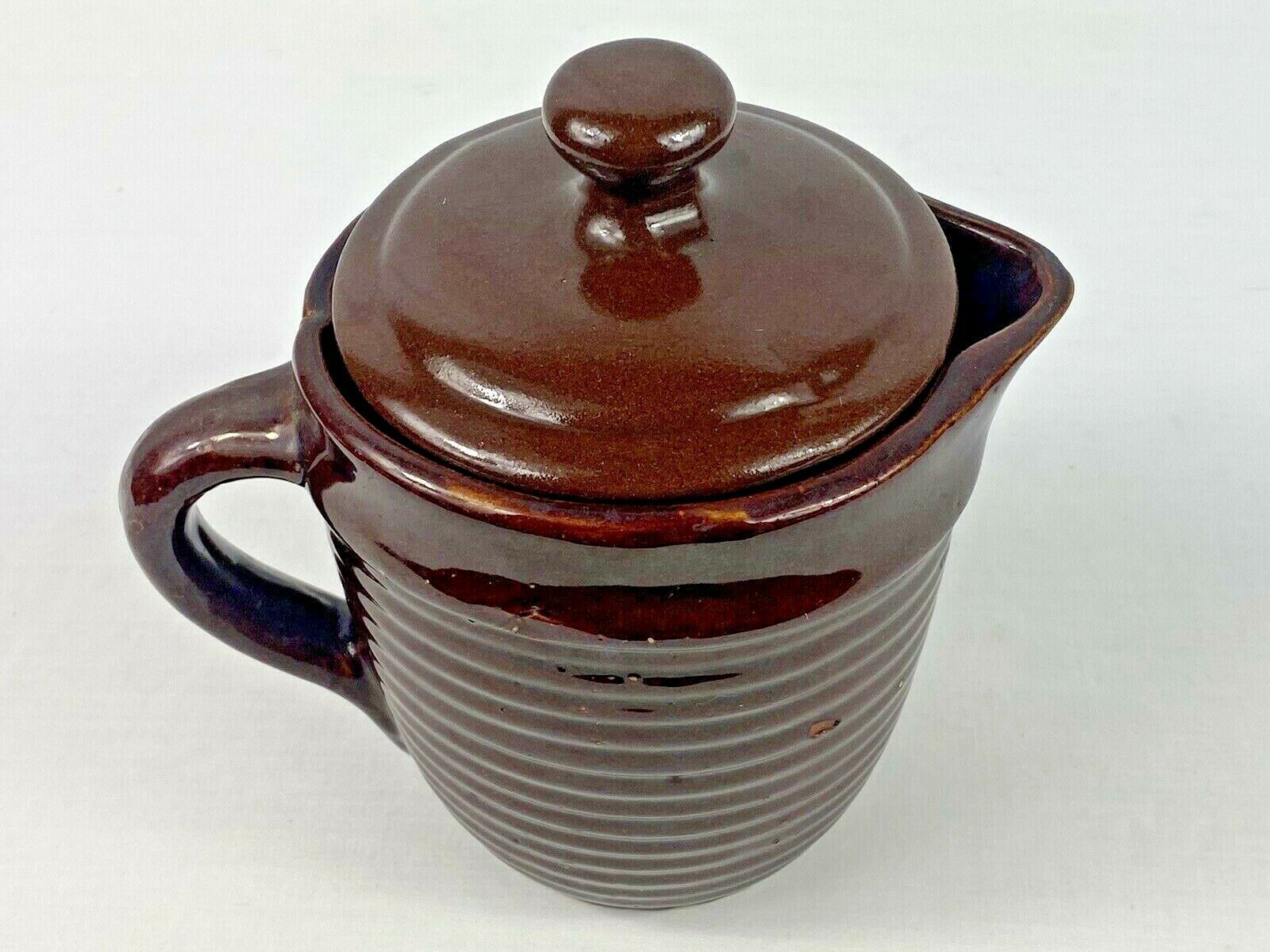 Vintage Brown Dip USA Small 6&quot; Pitcher With Lid - NICE !! - $9.89