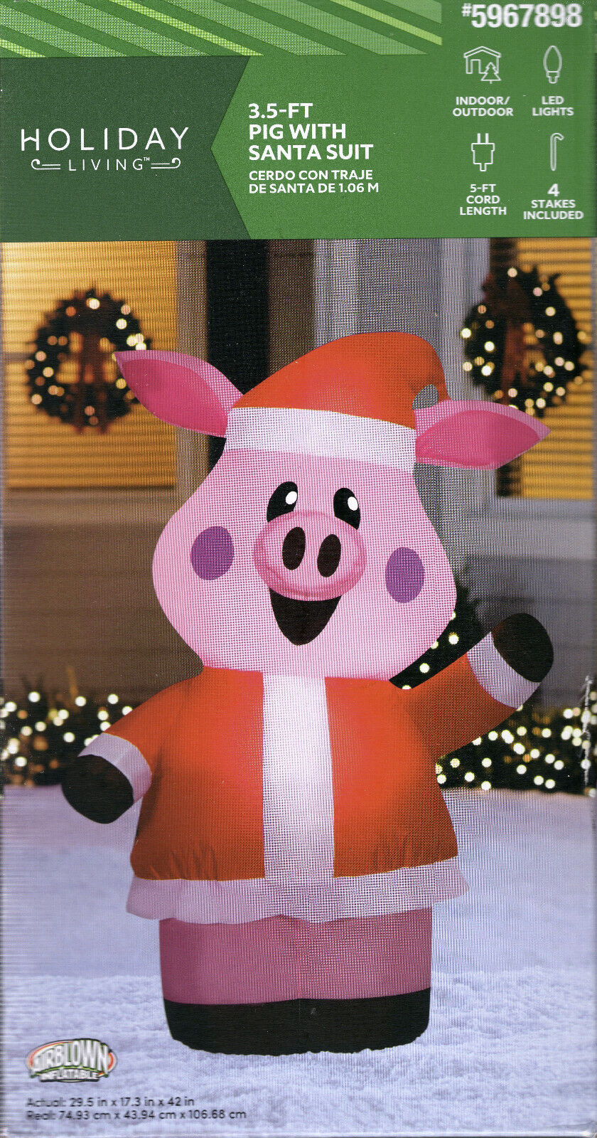 HOLIDAY LIVING 5967898 AIRBLOWN INFLATABLE 3.5&#39; PIG WITH SANTA SUIT - NEW! - $19.98