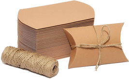 Pillow Gift Boxes with Jute String for Party Favors (5 X 3.5 In, Kraft Paper, 50 - £16.63 GBP
