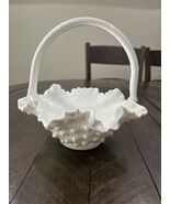 Fenton Milk Glass Wave Hobnail Basket Large Vintage Double Ruffled Edge 8” - $1,090.86 MXN