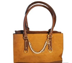 Womens Structured Large Satchel Two Tone Brown Faux Leather /Suede Class... - $27.72