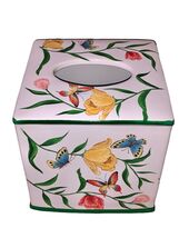 Beautiful Ceramic Square Tissue Box Cover Garden Flowers &amp; Butterflies A... - $23.36