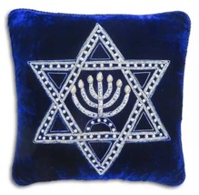 Sudha Pennathur Star Of David Blue VELVET/BEADEd 1pc Deco Pillow 12&quot;x12&quot; Nip - $24.46