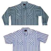 2 Plains Western Wear XL Pearl Snap Striped Shirts 1 Brown LS / 1 Blue White SS - £19.25 GBP