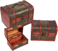 Juvale 3-Set Small Wooden Treasure Chest Boxes with Flower Motifs, Decorative Vi - £25.76 GBP