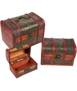Juvale 3-Set Small Wooden Treasure Chest Boxes with Flower Motifs, Decor... - $32.87