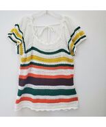 Torrid 1 Crochet Knit Top Women 1X Pullover Striped Flutter Sleeve Boho ... - $14.95