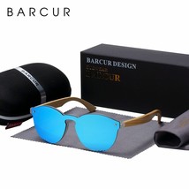 BARCUR Sping Hinge Round Sunglasses Bamboo Temples Young Wood Sun glasses Men - £20.89 GBP