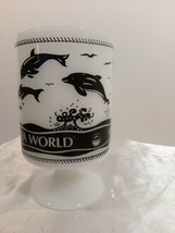 Vintage Sea World Fire King Milk Glass Pedestal Mug 1980&#39;s Souvenir - £11.87 GBP