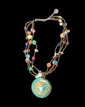 Erica Lyons Beaded Pendant Necklace Chunky Layered Aqua Brown Peach Signed EL - £9.42 GBP