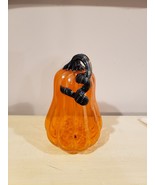 Blown Glass Pumpkin Orange with Black Curly Stem 11&quot; - £19.71 GBP
