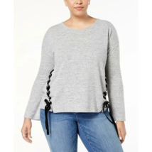 INC International Concepts Gray Pullover Boho Sweater Black Velvet Ribbo... - £30.66 GBP