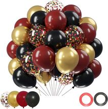 Burgundy Black Gold Balloons, 60Pcs 12 Inch Maroon Black Metallic Gold L... - $16.43