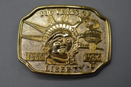100 Years of Liberty Belt Buckle 1886-1986 VTG Gold Tone Lady Liberty - £15.17 GBP