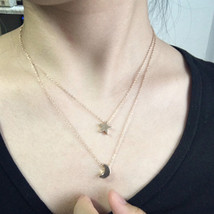 Fashion Trendy Jewelry Layered Moon Star Pendant Necklace - Gold, Silver color - £10.54 GBP