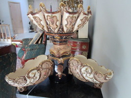 Austrian Majolica Centerpiece bowls by Wilhelm Schiller &amp; Söhne, Signed, c1880 - £1,106.52 GBP