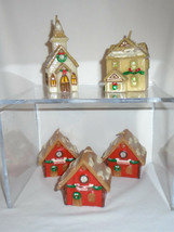 Russ Berrie Candles Christmas Miniature Church, House &amp; Train Station 1980s - $24.75