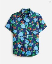 New J Crew Women Blue Floral Poplin Cotton Shirt Sz S Button Front Short Sleeve - £27.23 GBP