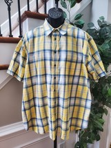 Roundtree &amp; Yorke Men&#39;s Yellow Cotton Collared Half Sleeve Button Down Shirt XL - £16.69 GBP