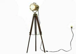 Nautical Brass Tripod Floor Lamp LED Spotlight Tripod Stand Studio Offic... - $117.65