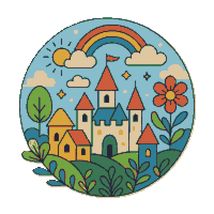 Castle on a green background with beautiful houses - Cross Stitch Patter... - $5.00
