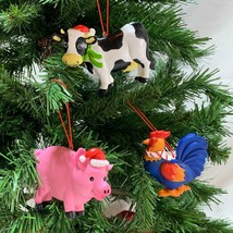 Farm Animals Christmas Ornaments Farmhouse Set of 3 Pig Chicken Cow - $11.64