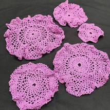 Lot of 5 Crochet Doilies Handmade 3.5 - 8 inches Doily Pink Purple Bedroom - £15.20 GBP