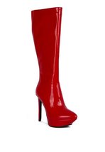 Patent Stiletto High Heeled Calf Boots - £81.17 GBP