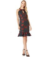Nanette Lepore Womens Rose Floral Print Keyhole Neck Midi Dress Navy 4 - $1,040.87 MXN