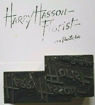 Harry Hasson Florist Printer Block Ink Stamp Letter Press Vintage Atlantic City - $39.90