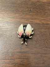 Vintage Ladybug Beetle Brooch Pin Pink White Gold Tone - $9.50