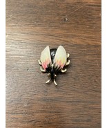 Vintage Ladybug Beetle Brooch Pin Pink White Gold Tone - £7.57 GBP