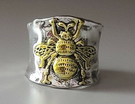 Handcrafted ~ Size 7 ~ Two Tone ~ HONEY BEE ~ Wide Band Ring - £12.14 GBP