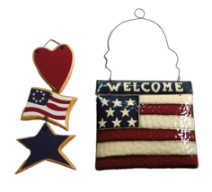 American Flag Patriotic Wood Metal 4th of July Wall Hanging Lot of 2 Country - £17.93 GBP