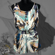 Bjewel Womens Multicolor Abstract Paint Print Sleeveless Button Up Romper Sz XS - £23.70 GBP