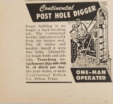 1947 Print Ad Continental Post Hole Digger for Tractors Belton,Texas - £6.99 GBP