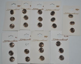 Vintage Buttons Streamline Gold Tone Coin? Round 26 Buttons - 9 Cards 12.5mm - £10.25 GBP