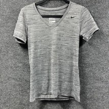 NIKE The Nike Tee Shirt Womens Small Dri Fit Gray V Neck Athletic Cut Pu... - $13.11