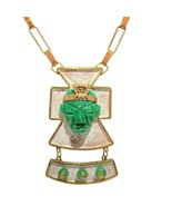 Vintage 1960 Huge Mexico Green Carved Onyx Aztec Mayan Mask Face Copper 29” - $178.36 CAD